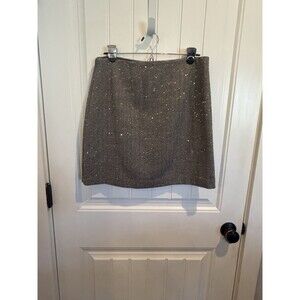 LOFT Womens Size 8 Herringbone Wool Blend Mini Skirt Gold Sequin Lined A-Line
